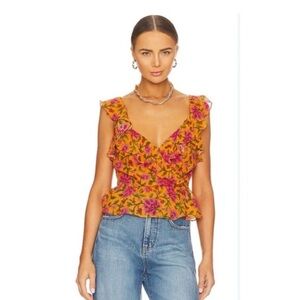 Veronica Beard Multicolor Floral Ruffle Top